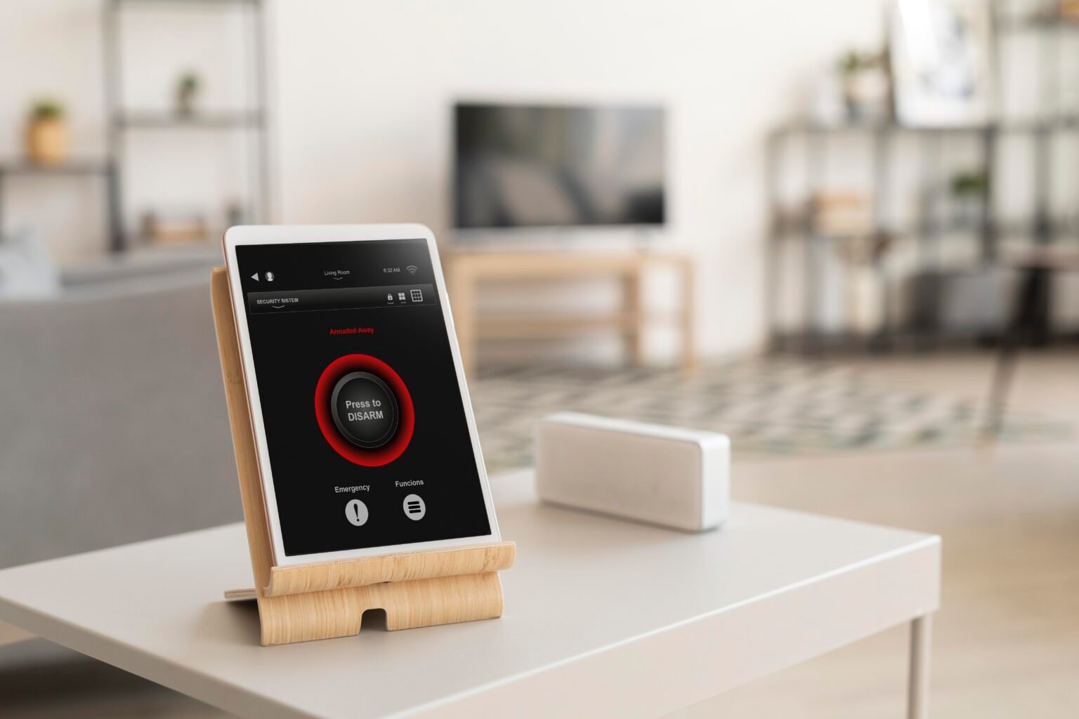 Smart Home Décor: Blending Technology with Style Tablet displaying a home automation app interface on a table.